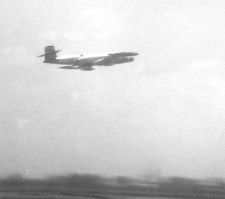 A CF-100 Canuck airborne the Clunk was built to be scrambled into the dark and any weather.