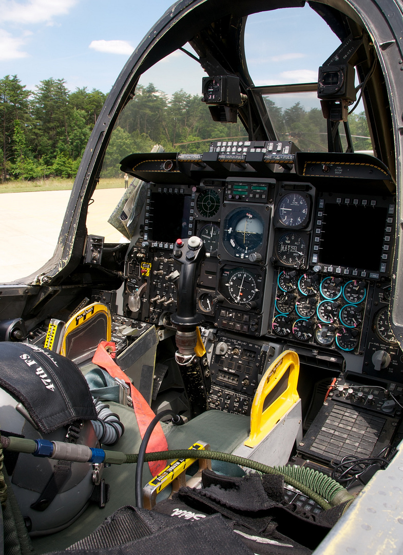 The digital glass cockpit of an upgraded A-10C Thunderbolt II.