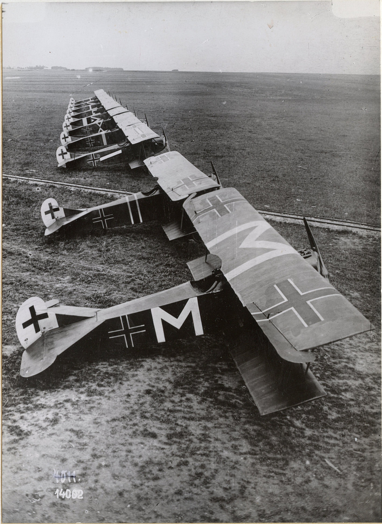 Front-line Fokker D.VII of Jagdstaffel 72 at Bergnicourt airfield in July 1918