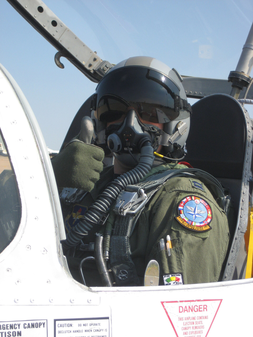 A student pilot in the T-37s side-by-side cockpit.