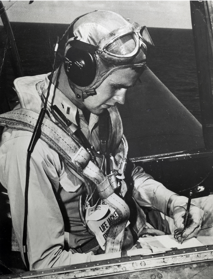 Lt (jg) George H.W. Bush in the cockpit of a TBM Avenger, 1944 the future president.