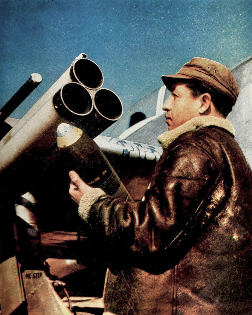 A 4.5-inch rocket loaded between the guns and bombs the Jugs fighter-bomber punch.