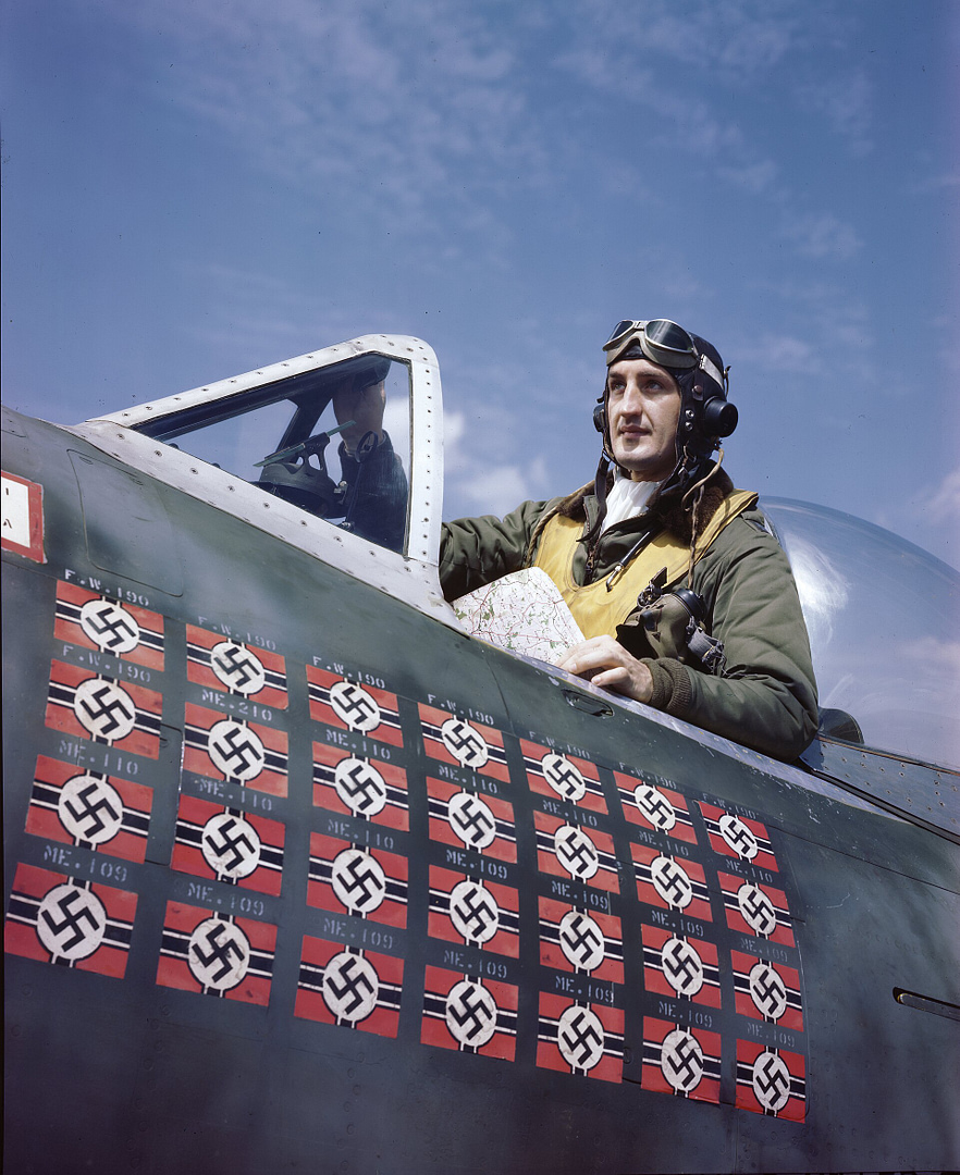 Francis Gabby Gabreski in his P-47 cockpit, July 1944 the top USAAF ace in Europe.