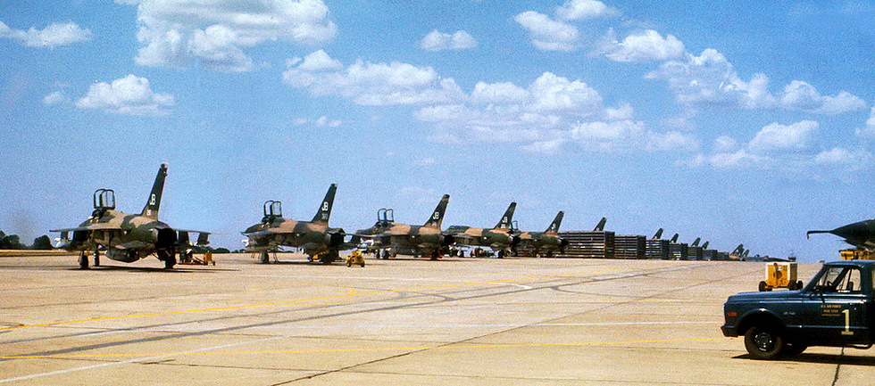 F-105 Wild Weasel aircraft on the flightline the SAM-suppression pioneers.
