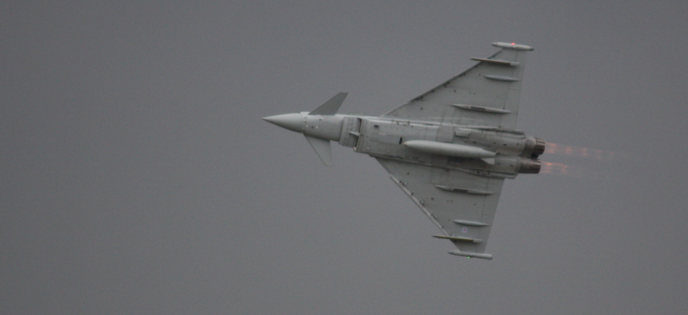 A Typhoon lights its afterburners twin EJ200s that also let it supercruise without reheat.