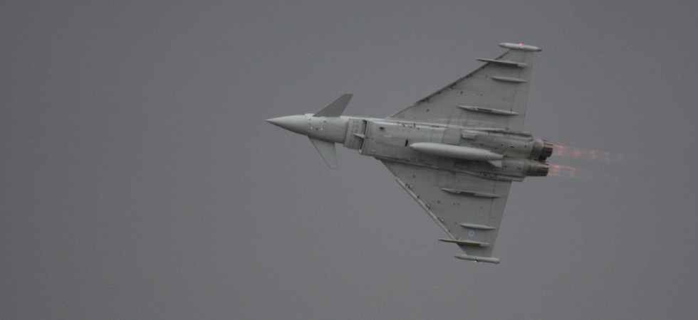 A Typhoon lights its afterburners twin EJ200s that also let it supercruise without reheat.