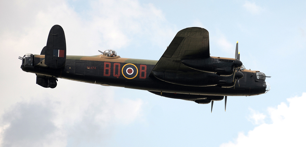 A Battle of Britain Memorial Flight Lancaster in flight one of only two airworthy Lancasters left.