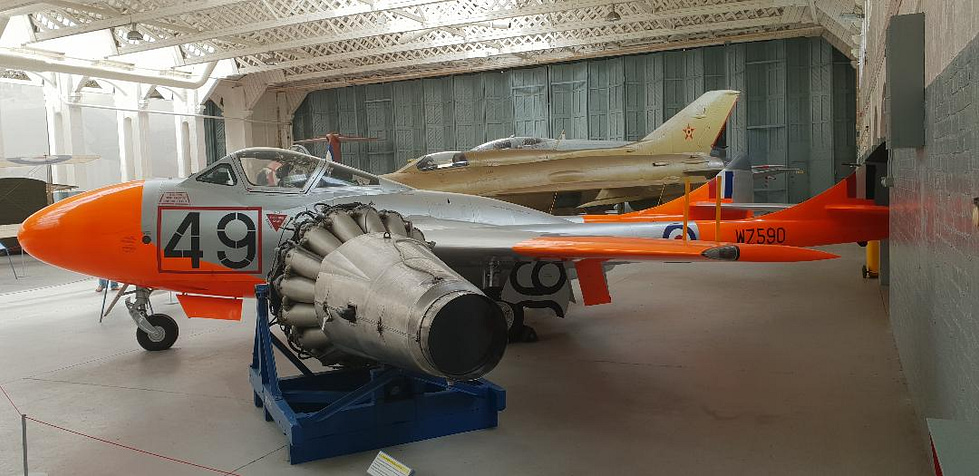 A de Havilland Vampire T.11 two-seat trainer the version passengers fly in.