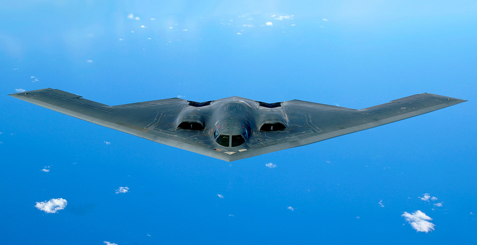 The blended flying-wing planform in profile every edge aligned to defeat radar.