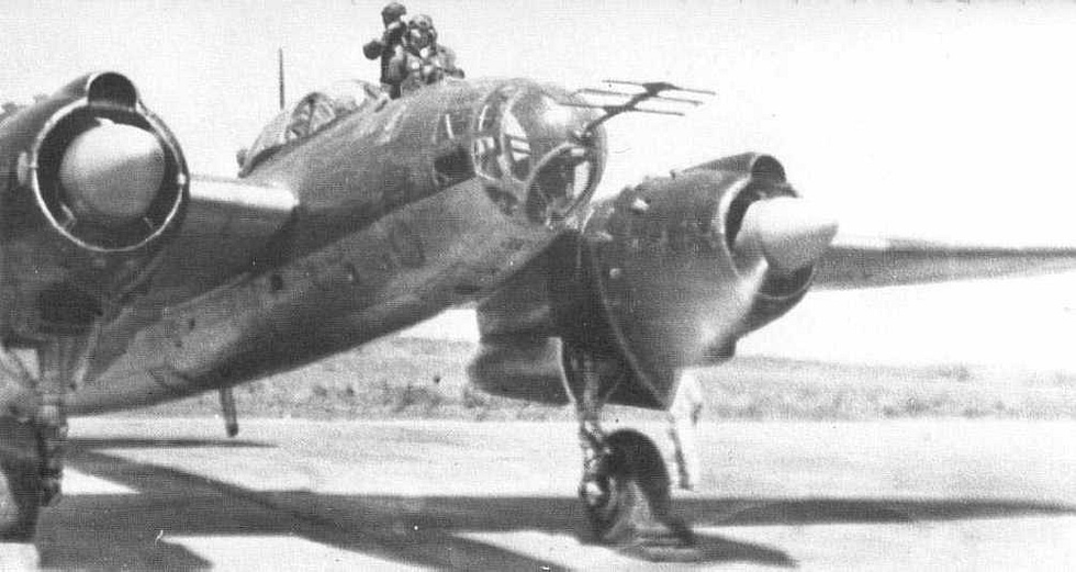 The glazed nose and cockpit of a P1Y Ginga in close-up.