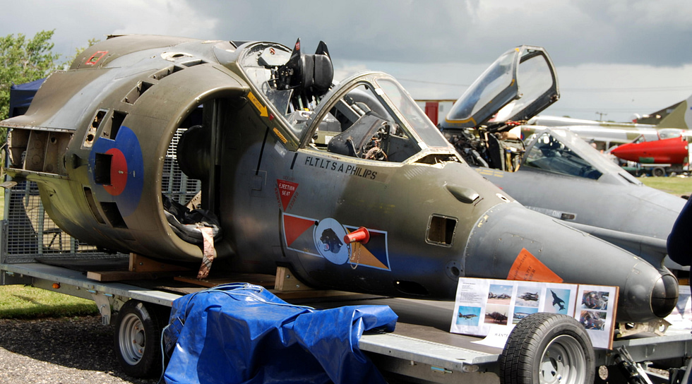 Inside a Hawker Siddeley Harrier GR.3 cockpit, preserved at Newark Air Museum.