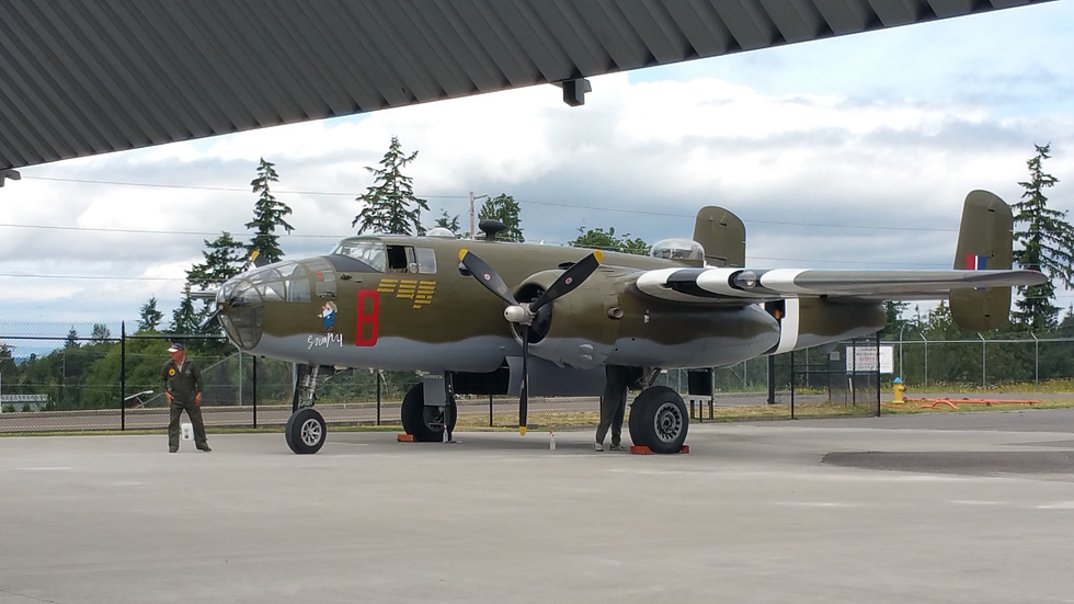 A North American B-25 Mitchell in flight the twin-tail medium bomber that struck back at Tokyo.