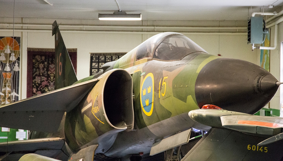 A Saab AJ 37 attack Viggen the first version in service, built for road-base strike.