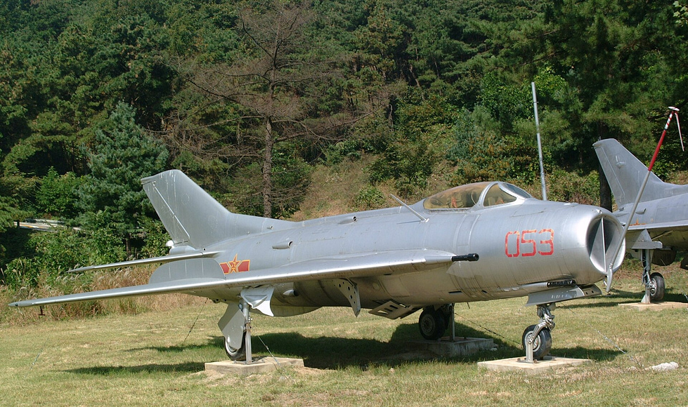 A Chinese-built Shenyang J-6 in naval-aviation markings the licence-built MiG-19.