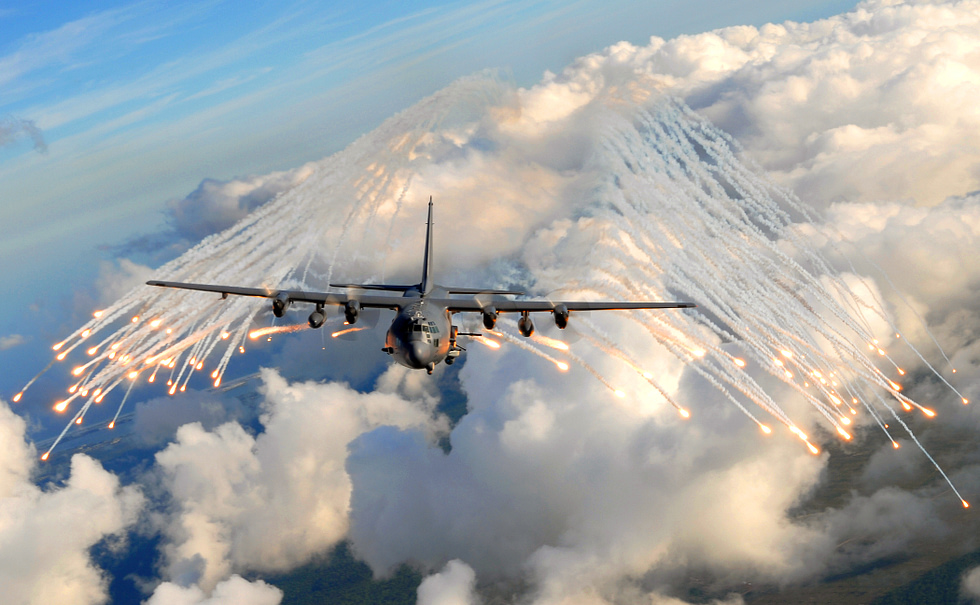 An AC-130 over Hurlburt Field, home of Air Force Special Operations Command.