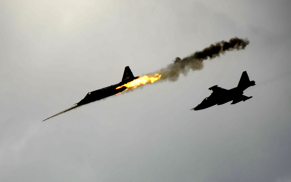 A Su-25 salvoes unguided rockets during a live-fire exercise the Frogfoots core mission.