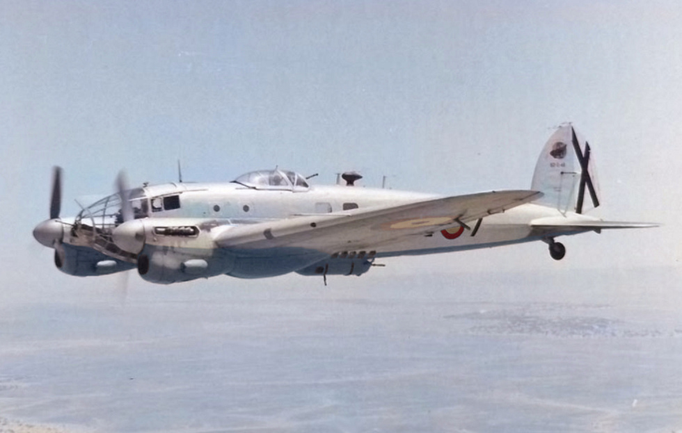 A CASA 2.111 in flight the He 111 built under licence in Spain and flown into the 1970s.