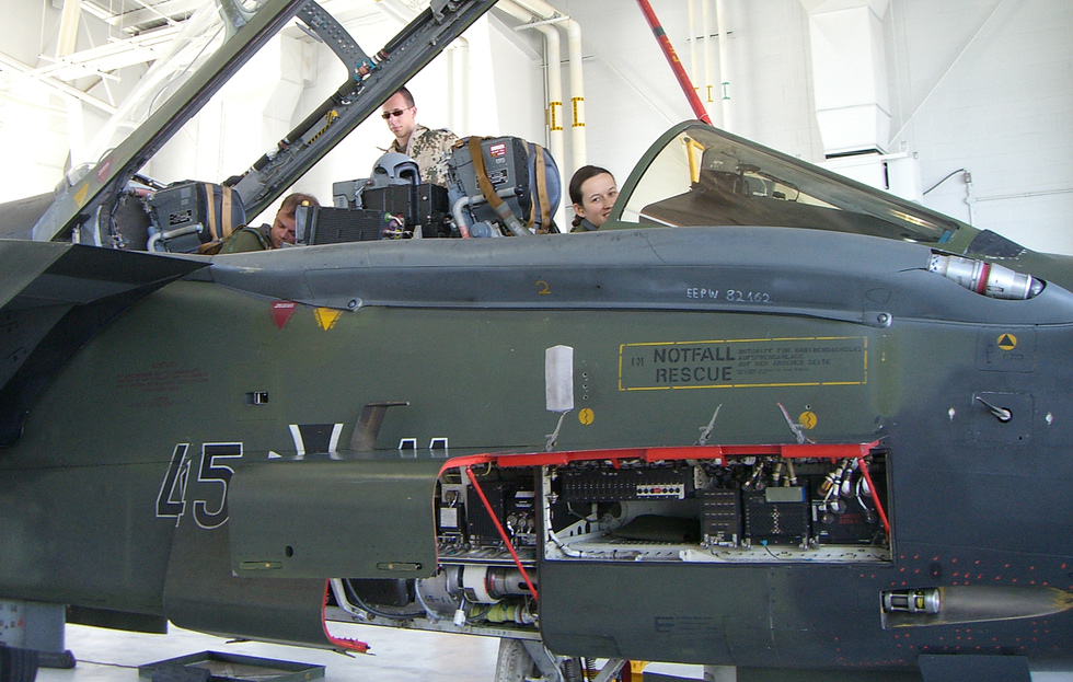 A Luftwaffe Tornado ECR the radar-hunting defence-suppression variant armed with HARM missiles.