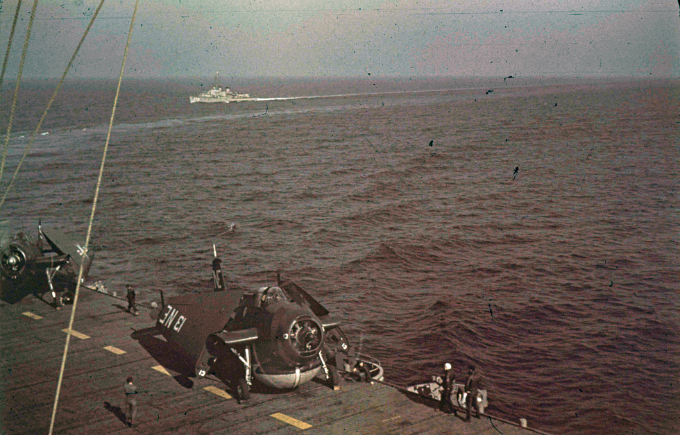 A radar-equipped TBM-3W AEW Avenger of VC-12 aboard the escort carrier USS Siboney.