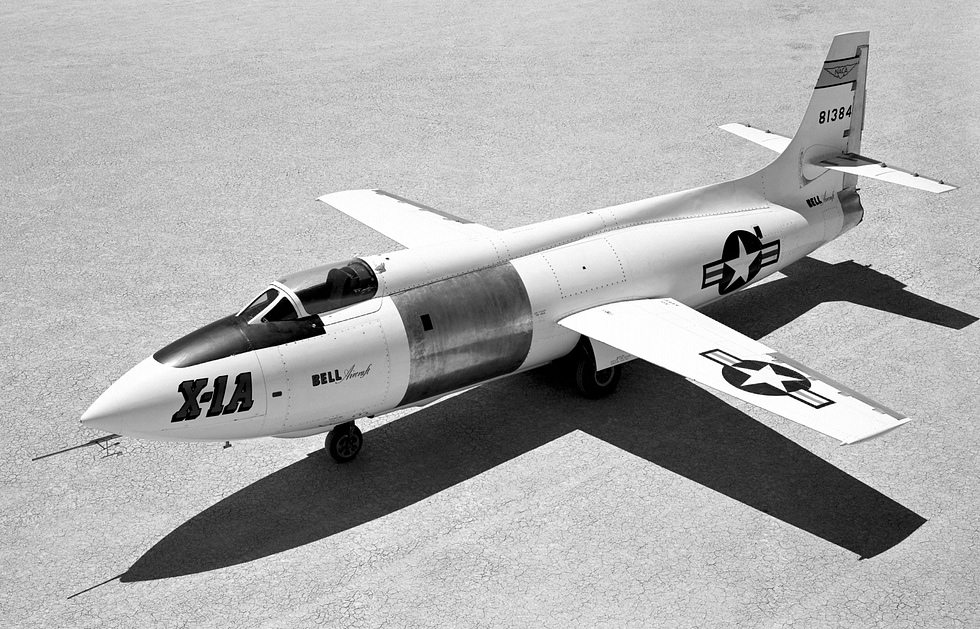 A Bell X-1A on the dry lakebed at Edwards Air Force Base, home of American flight test.