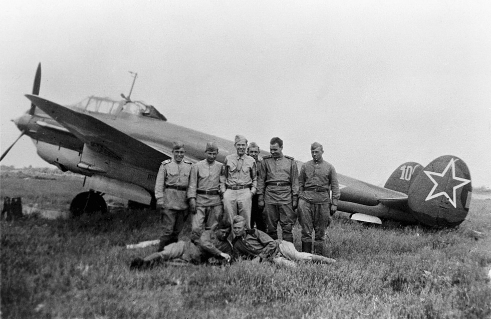 A Petlyakov Pe-2 photographed at Poltava during the war the sleek twin-engine dive bomber in its element.