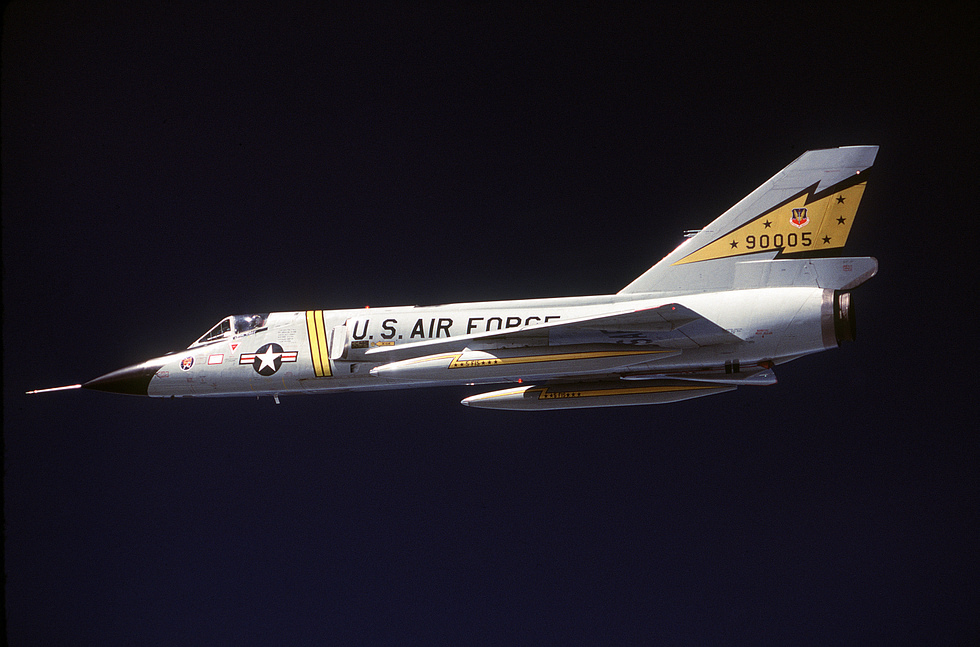 A Delta Dart in profile one huge J75 turbojet and a clean delta wing built for Mach 2.