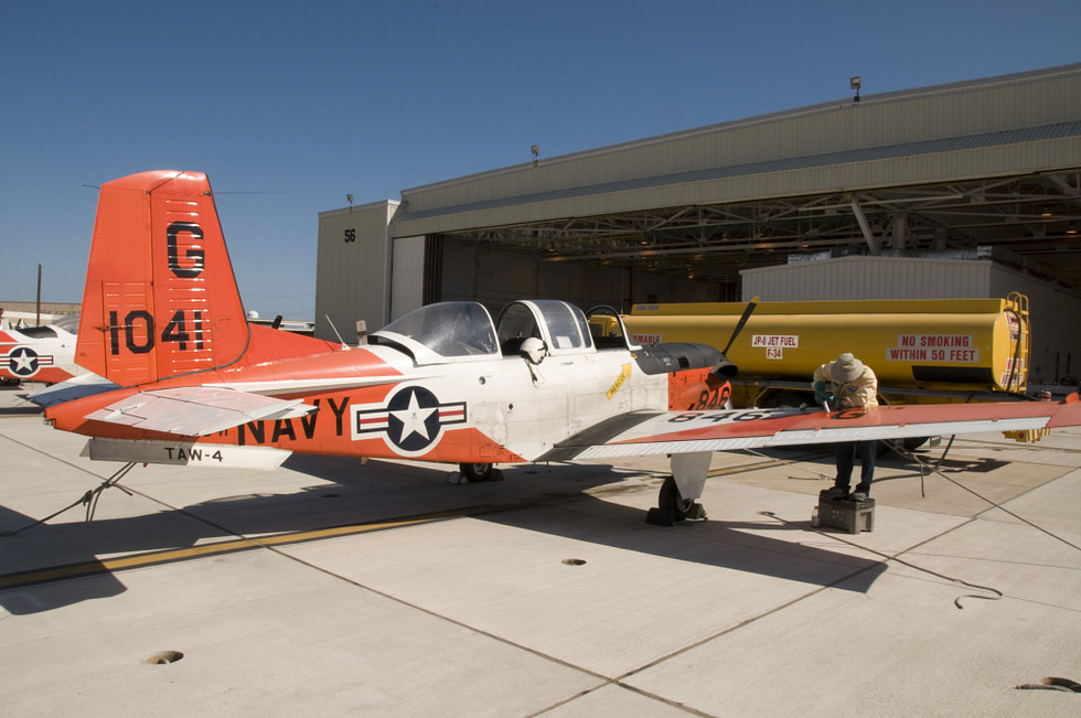 A T-34C Turbo Mentor of Training Air Wing Four on the flight line.