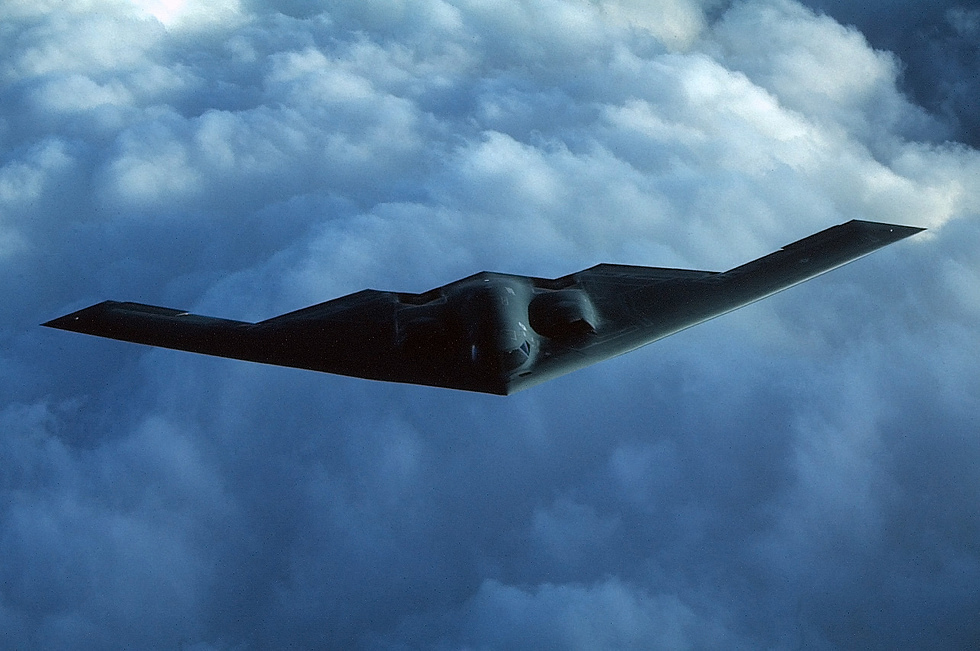 The Spirit against open sky no tail, no fin, nothing for radar to bounce off.