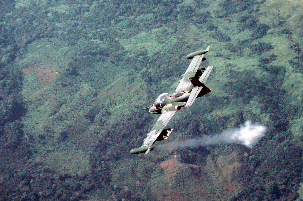 An OA-37B firing a rocket the Dragonfly in its element as a close-support attacker.