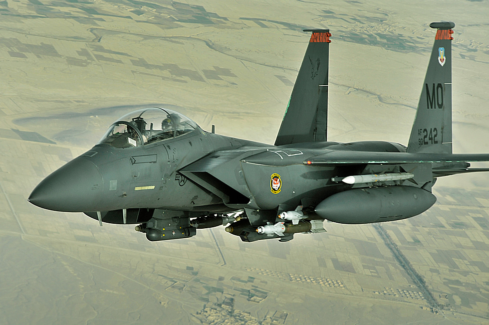 An F-15E on a combat mission over Afghanistan long-endurance strike and close air support.