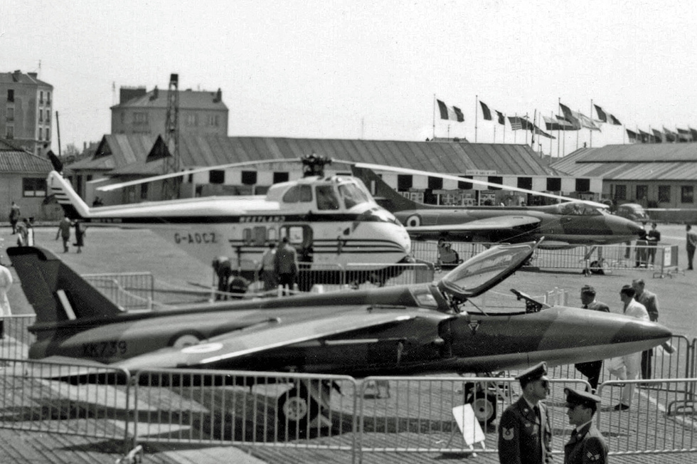 An early single-seat Folland Gnat F.1 fighter, XK739, on show at Le Bourget in 1957.