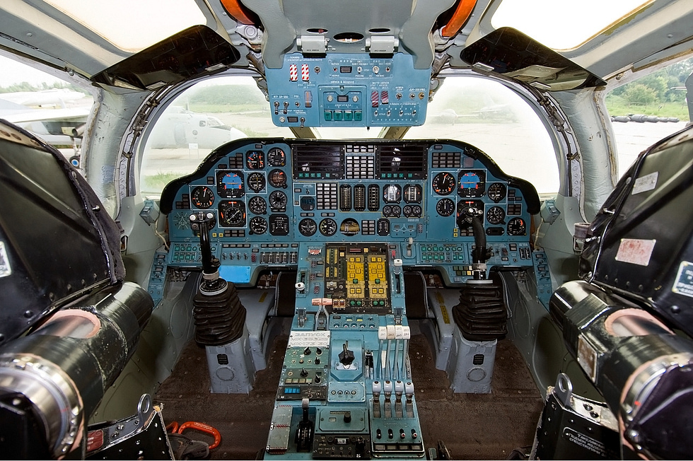 Inside the Tu-160 flight deck a four-seat crew station built for very long missions.