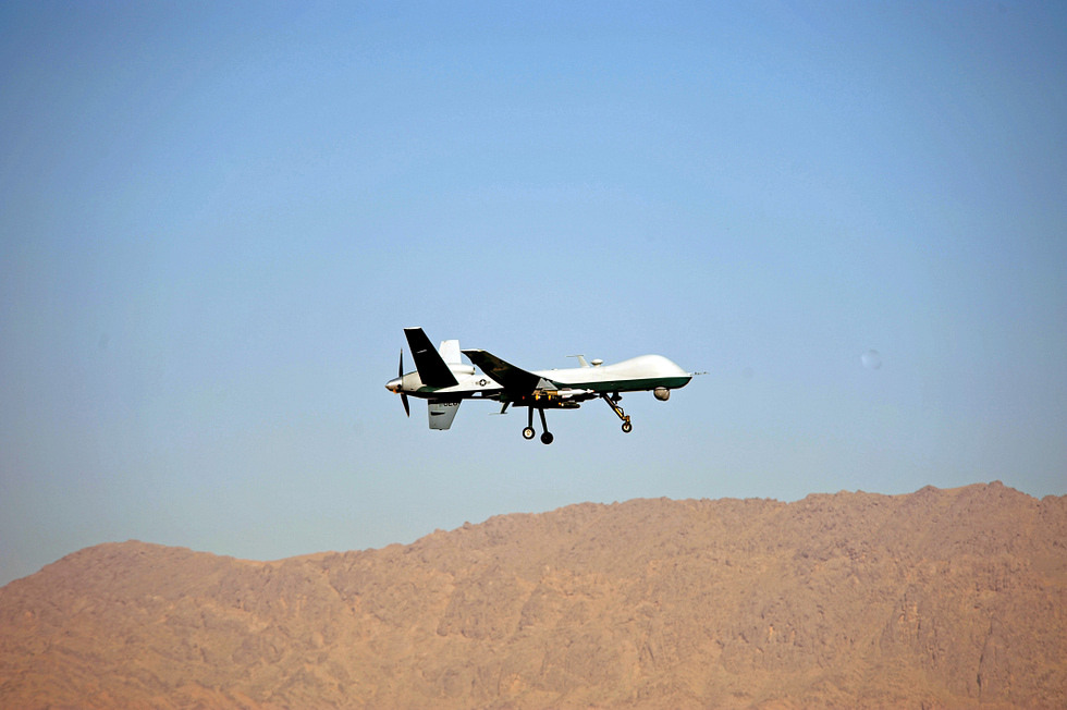 A Reaper takes off from Kandahar Air Base, Afghanistan, on a persistent-surveillance sortie.