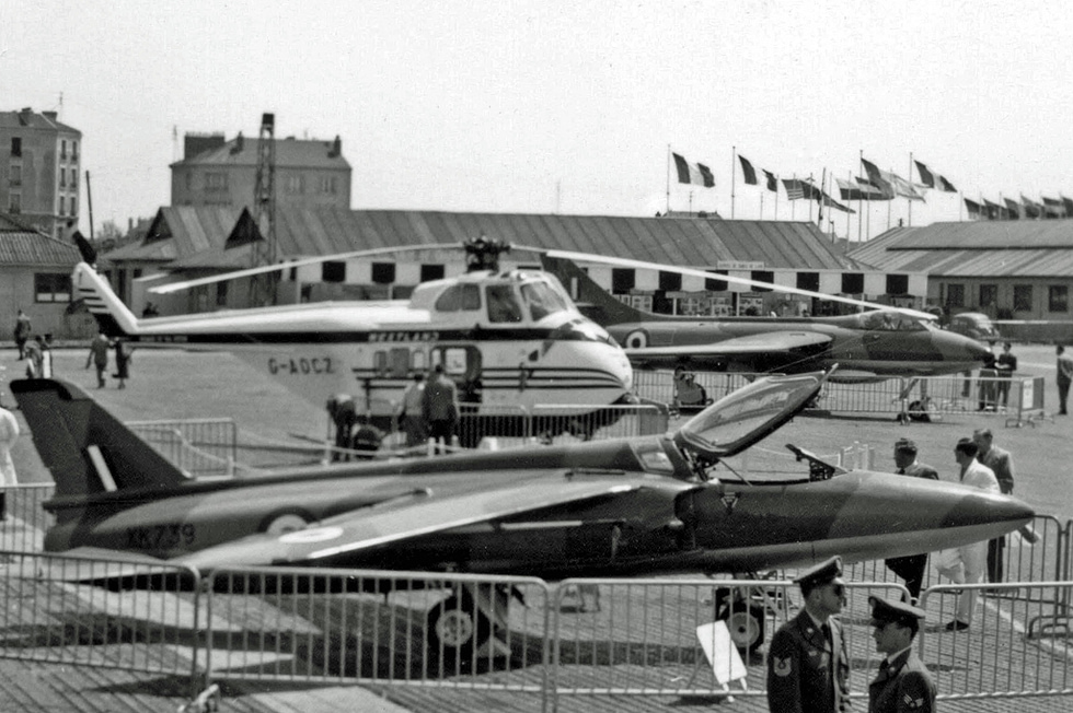 An early single-seat Folland Gnat F.1 fighter, XK739, on show at Le Bourget in 1957.