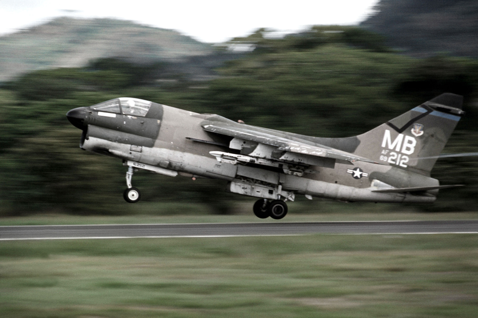 A U.S. Air Force A-7D of the 355th Tactical Fighter Squadron in flight.