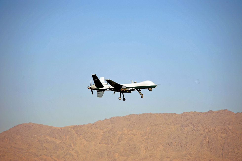 A Reaper takes off from Kandahar Air Base, Afghanistan, on a persistent-surveillance sortie.
