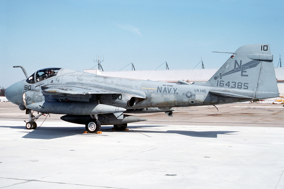 An A-6E of attack squadron VA-145 in flight, 1992 the definitive Intruder.