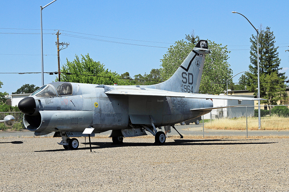 A preserved A-7D on static display at the Chico Air Museum, California.