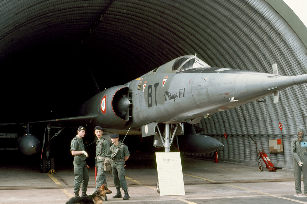 A Mirage IVA in its nuclear-strike days, showing the clean tailless-delta planform and belly weapon station.