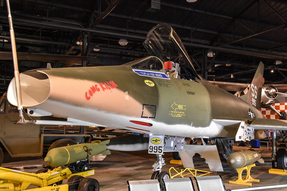 An F-100D Super Sabre on museum display, showing the definitive fighter-bombers lines.