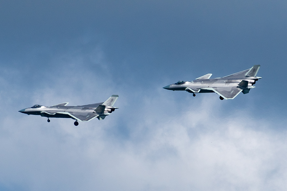 Two J-20s at the 2022 Changchun Air Show a rare close look at the front line jet.
