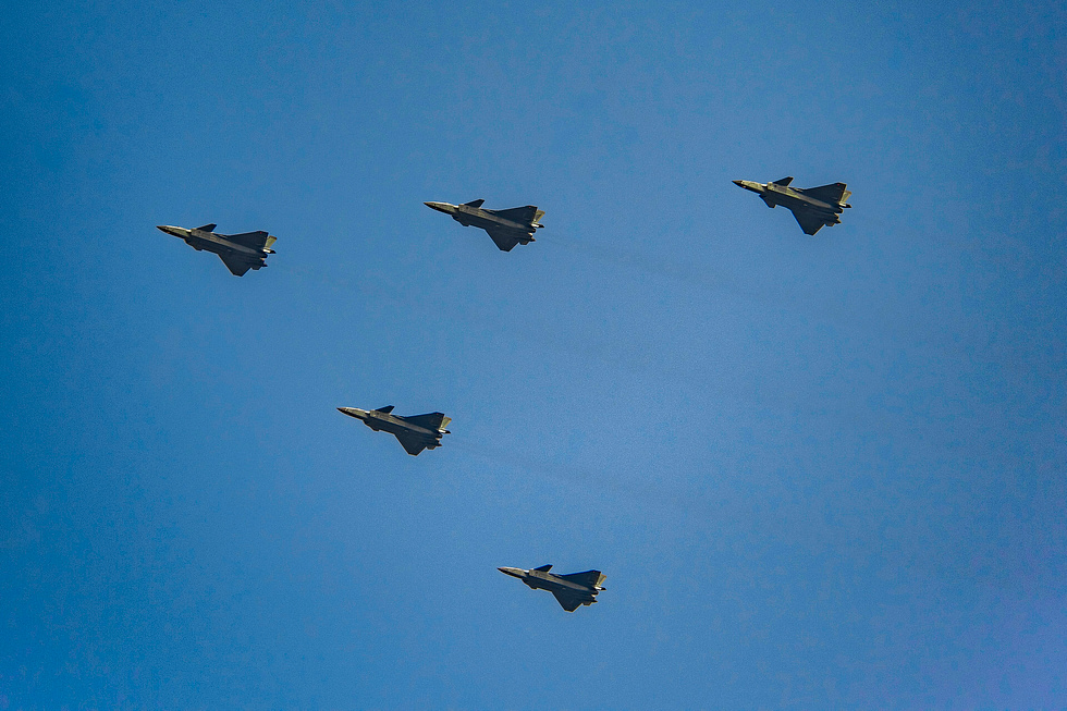 A J-20 flypast at the 2019 PRC 70th-anniversary parade in Beijing.
