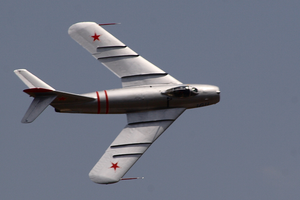 Top view of a MiG-17F the swept wing and boundary-layer fences that defined the type.