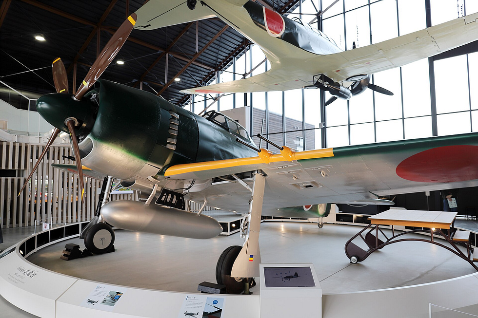 A recovered Type 97 carrier attack aircraft on display at Sora Kasai, Japan.