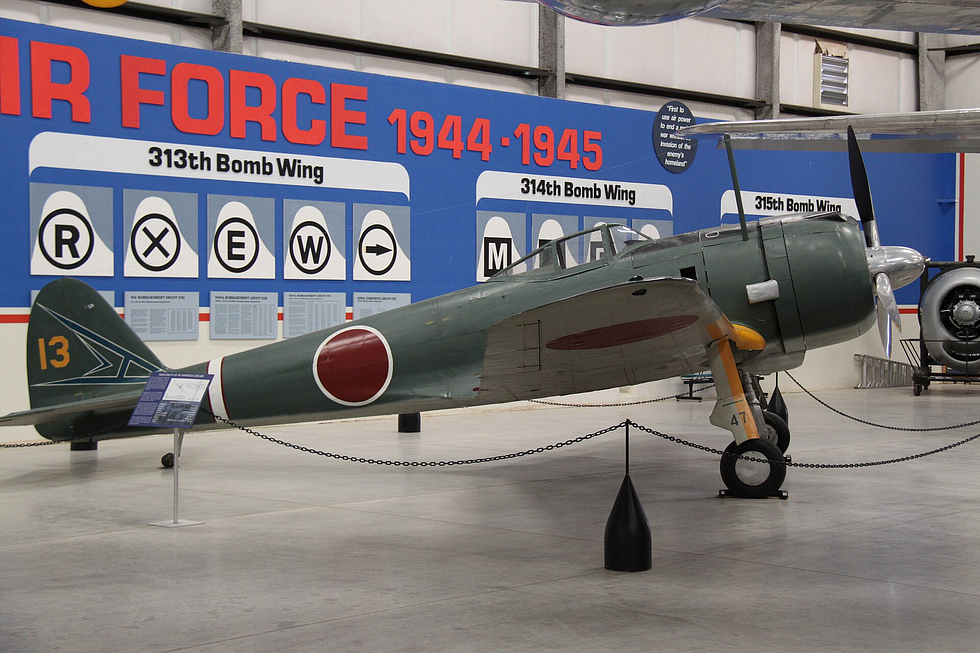 A Ki-43-IIb in Japanese Army markings, three-quarter view.