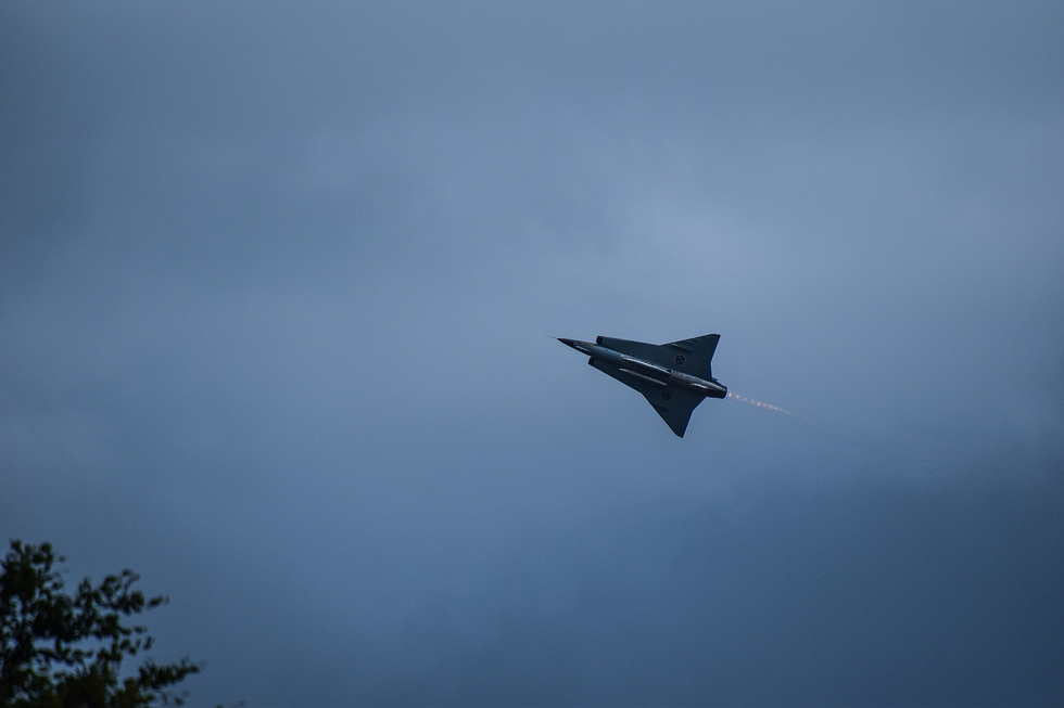 A Swedish Air Force J 35J Draken airborne the double-delta that guarded neutral Sweden for four decades.