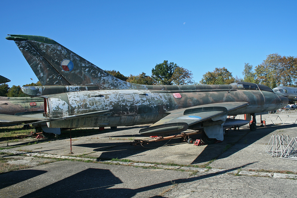 A two-seat Su-7U Moujik trainer the tandem conversion used to check out Fitter pilots.