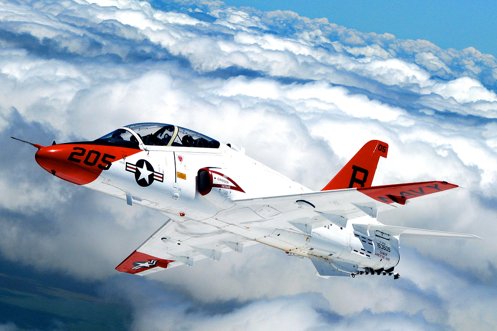 A US Navy T-45 Goshawk the navalised Hawk that teaches carrier landings.