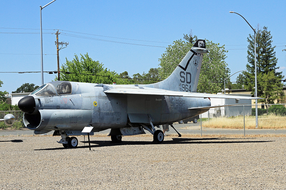 A preserved A-7D on static display at the Chico Air Museum, California.