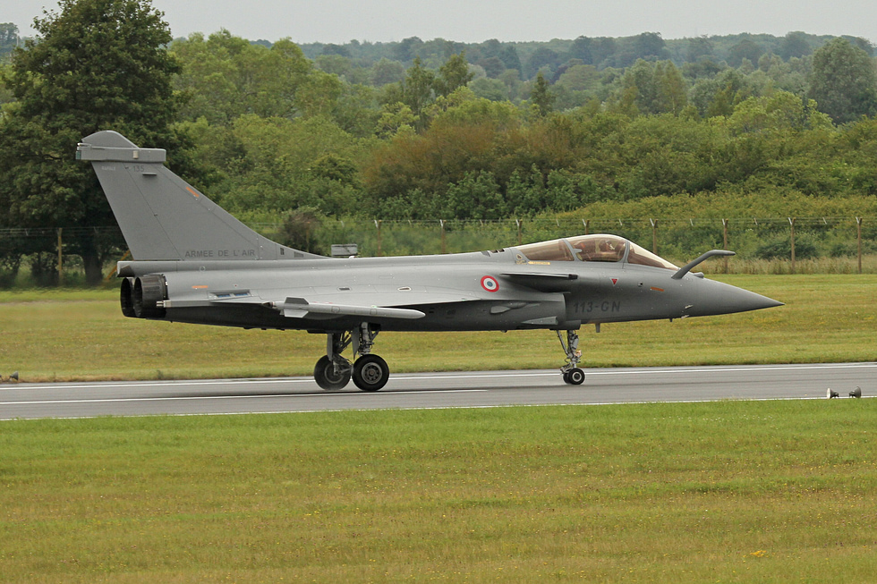 A single-seat Rafale C of the French Air Force, the definitive land-based variant.